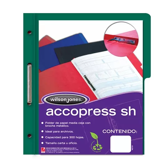 Carpeta pressboard Accopress sh ACCO carta verde obscuro con broche de 8 cm