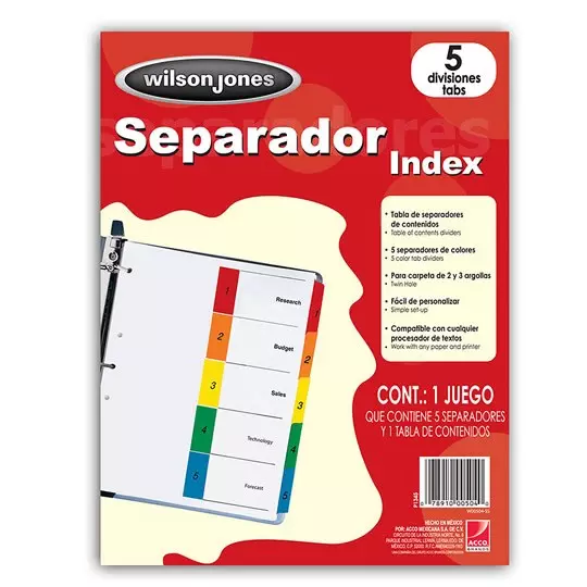 Separador c/numeración 5 divisiones ACCOtamaño carta