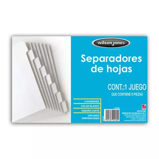 Separador blanco 8 divisiones ACCO tamaño carta