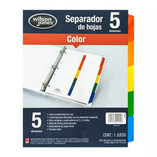 Separador sin numeración 5 divisiones ACCO tamaño carta
