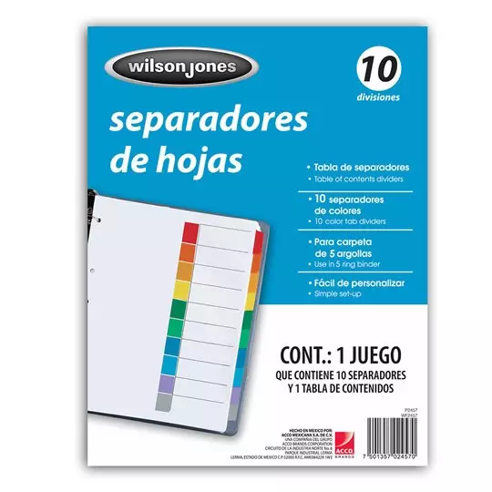 Separador sin numeración 10 divisiones ACCO tamaño carta