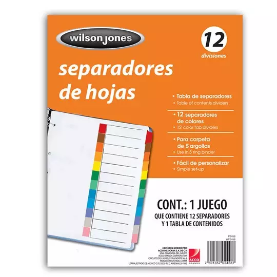 Separador sin numeración 12 divisiones ACCO tamaño carta