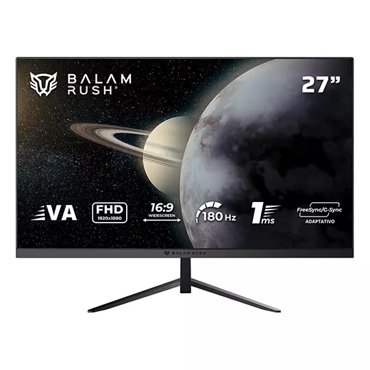 Monitor Gamer Balam Rush Titan MTG27Y / 27 Pul / Plano / 180 HZ / FHD / Iluminación RGB / 1 MS / HDMI DP Tipo C Audio DC / Freesync/G-Sync / Negro / BR-943000