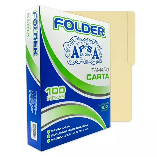 Folder crema APSA tamaño carta  , paquete con 100  piezas