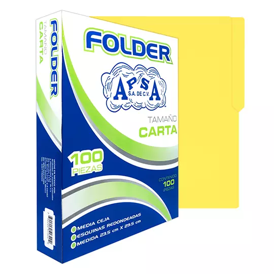 Folder canario APSA tamaño carta  , paquete con 100  piezas