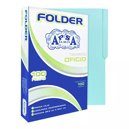 Folder azul APSA tamaño oficio  , paquete con 100  piezas