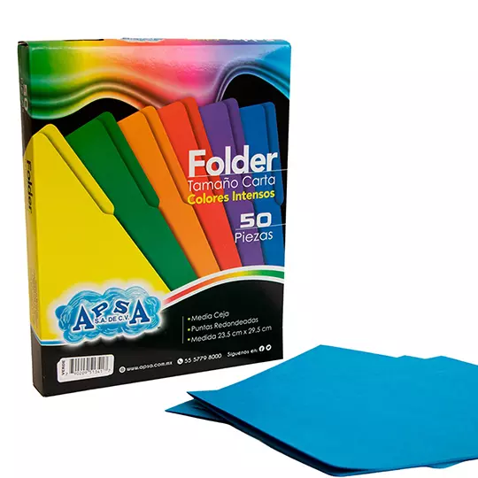 Folder azul intenso APSA tamaño carta  ,paquete con 100 piezas