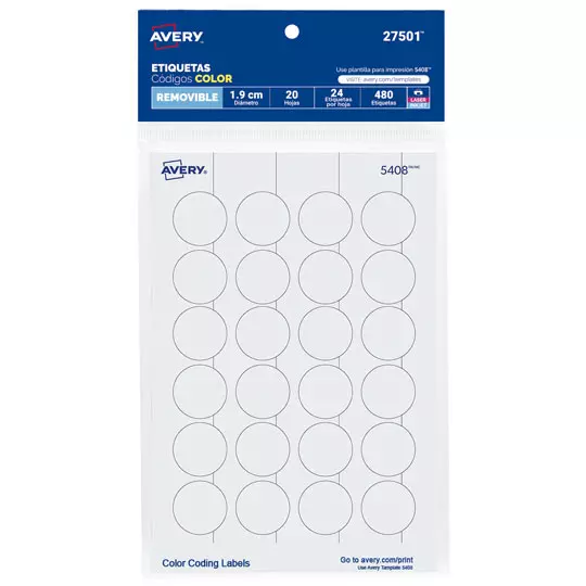 Etiqueta redonda removible blanca AVERY tecnología laser/inkjet