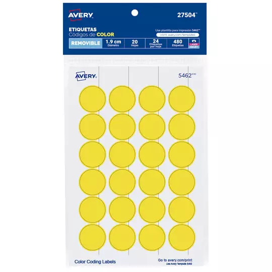 Etiqueta redonda removible amarillo AVERY tecnología laser/inkjet