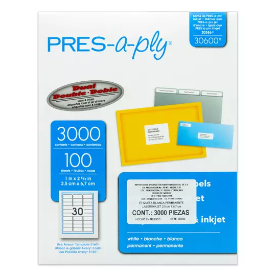 Etiqueta tecnología laser/inkjet AVERY color blanco, 2.5 x 6.7 cm