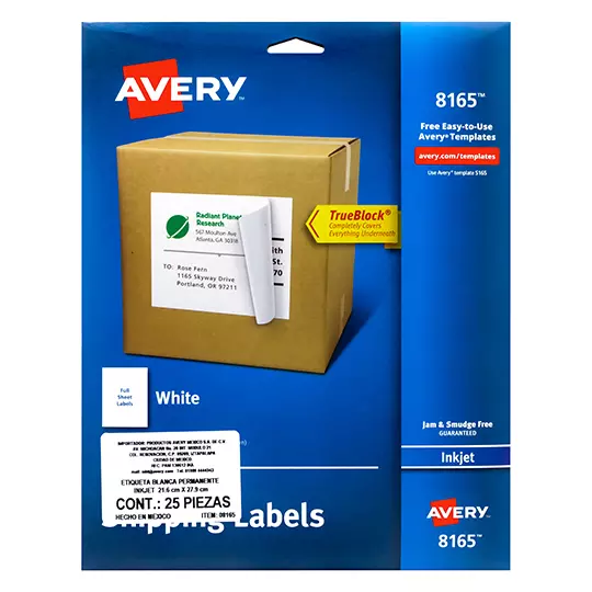 Etiqueta tecnología inkjet AVERY color blanco, 21.6 x 27.9 cm