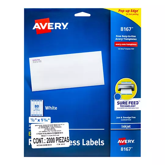 Etiqueta tecnología inkjet AVERY color blanco, 1.3 x 4.5 cm