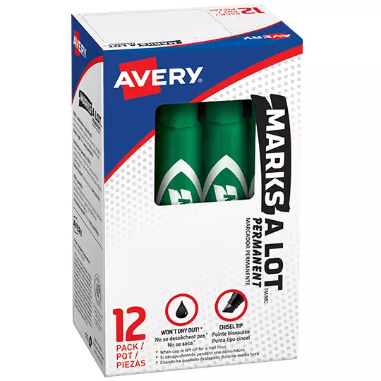 Marcador permanente estándar verde AVERYcon 12 piezas marks-a-lot