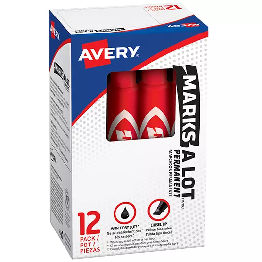Marcador estándar permanente rojo AVERY con 12 piezas marks-a-lot