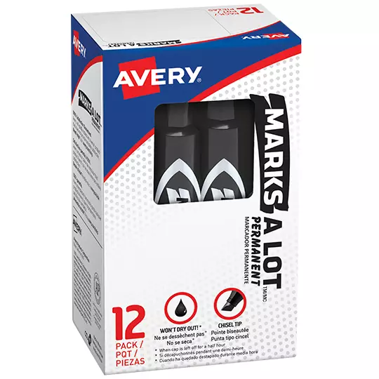 Marcador estándar permanente negro AVERYcon 12 piezas  marks-a-lot
