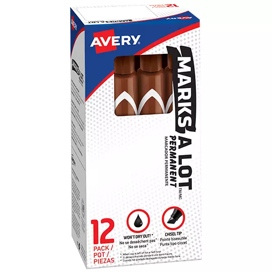 Marcador grande permanente café AVERY con 12 piezas  marks-a-lot