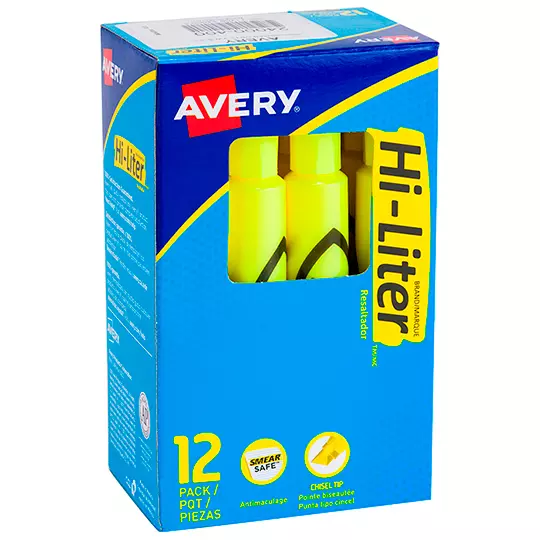 Resaltador Hi-Liter amarillo 12 pieza VERY color amarillo fluorescente