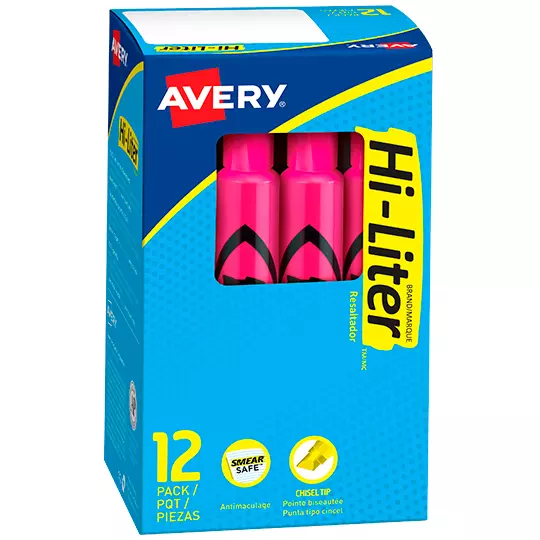 Resaltador Hi-Liter rosa 12 piezas AVERYcolor rosa