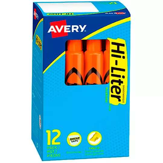 Resaltador Hi-Liter naranja 12 piezas AVERY color naranja