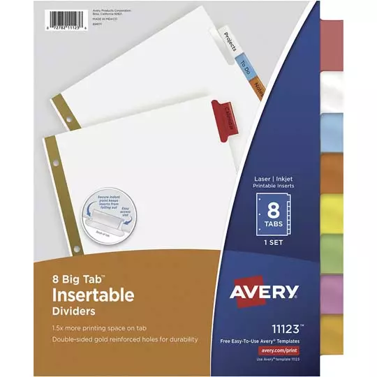 Separador blanco carta 8 divisiones AVERY  tecnología laser/inkjet