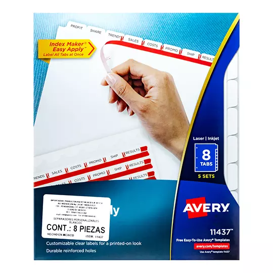 Separador blanco carta 8 divisiones AVERY tecnologia laser