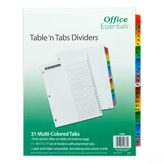 Separador blanco carta 31 divisiones AVERY  tecnología laser/inkjet