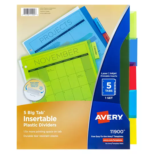 Separador plástico carta 5 divisiones AVERY tecnología laser/inkjet