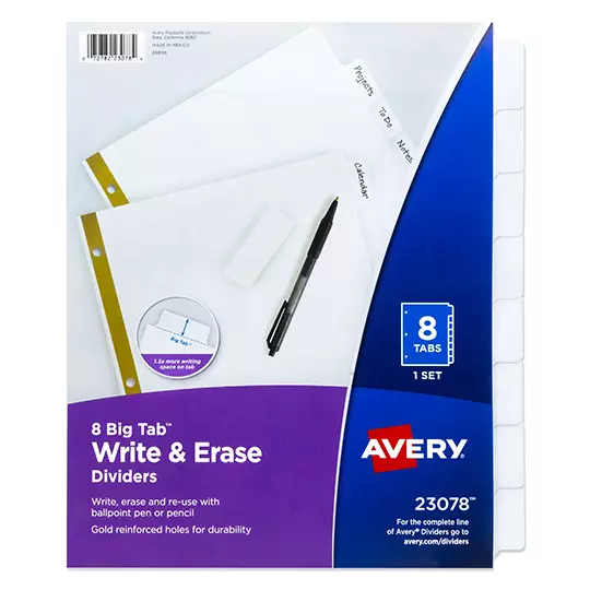 Separador blanco carta 8 divisiones AVERY pestañas borrables.