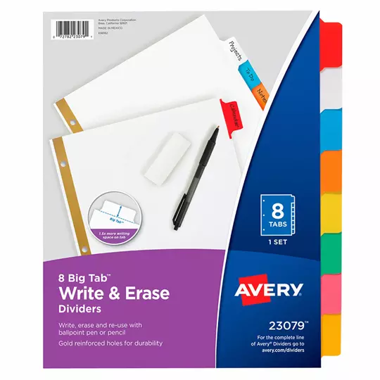 Separador blanco carta 8 divisiones AVERY pestañas borrables