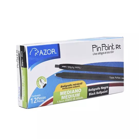 Bolígrafo mediano retráctil Pin Point 1.0 mm color negro caja con 12 piezas