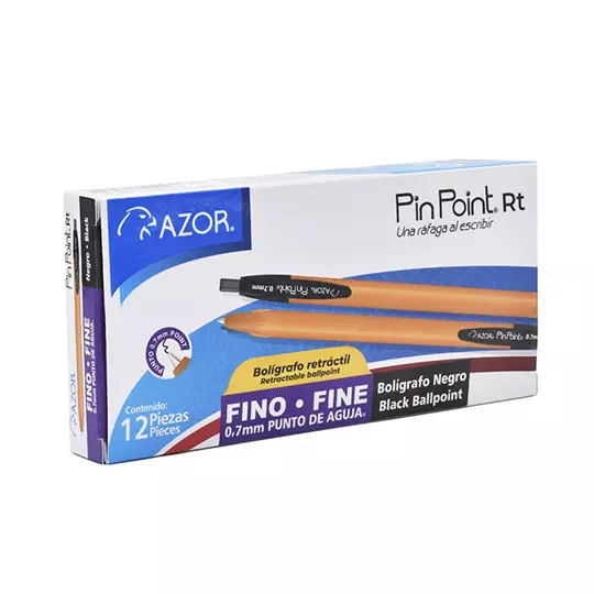 Bolígrafo fino retráctil Pin Point 0.7 mm color negro cuerpo amarillo c/12 pzas