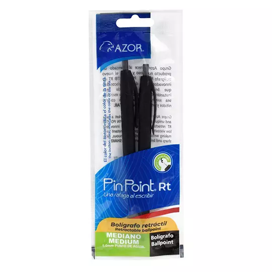 Bolígrafo fino retráctil Pin Point 0.7mm color negro cuerpo amarillo c/2 pzas