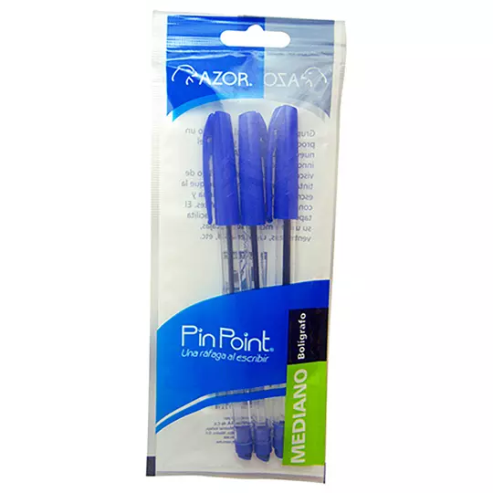 Bolígrafo mediano Pin Point 1.0 mm colorazul empaque con 3 pzas