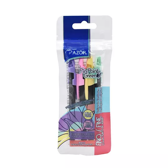 Bolígrafo fino ecológico mini Pin Point Green 0.7 mm surtido pastel 4 piezas