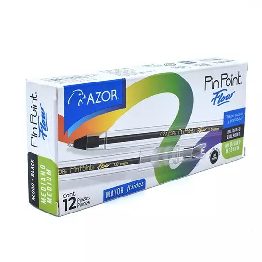 Bolígrafo mediano Pin Point Flow 1.0 mm color negro caja con 12 pzas