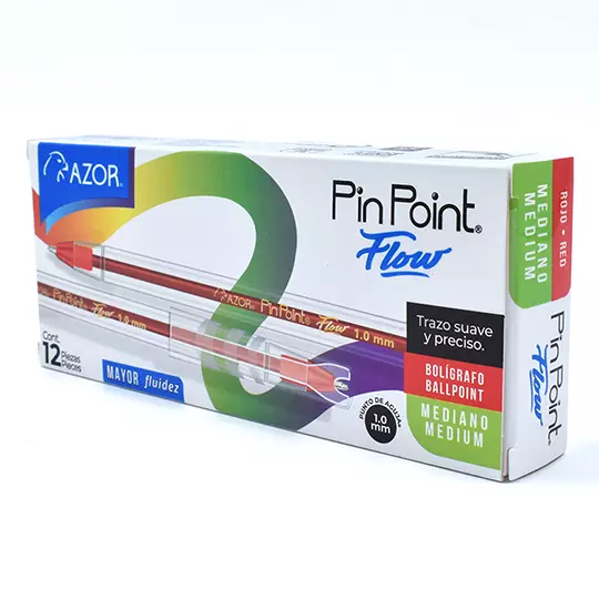 Bolígrafo mediano Pin Point Flow 1.0 mm color rojo caja con 12 pzas