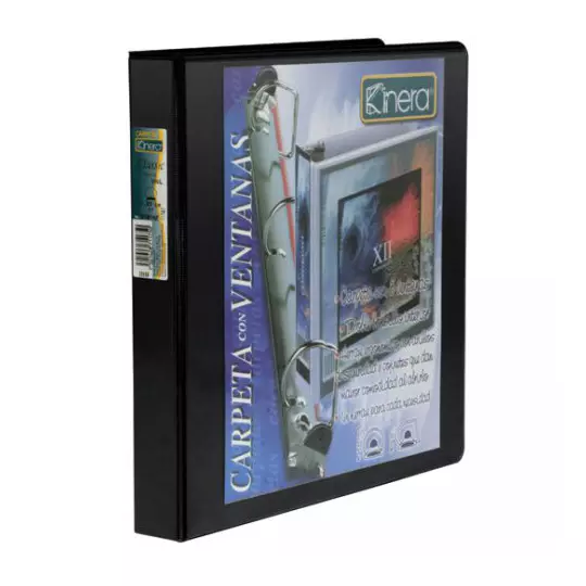 Carpeta panorámica con cristal Kinera carta herraje de 1 pulgada "O" color negro