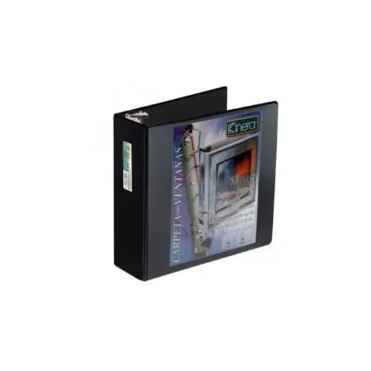 Carpeta panorámica cristal Kinera carta herraje de 3 pulgadas "O" color negro
