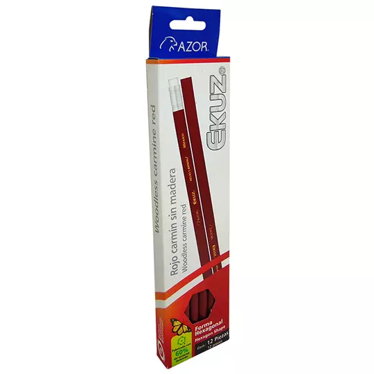 Lápiz hexagonal Azor Ekuz color carmín caja con 12 pzas