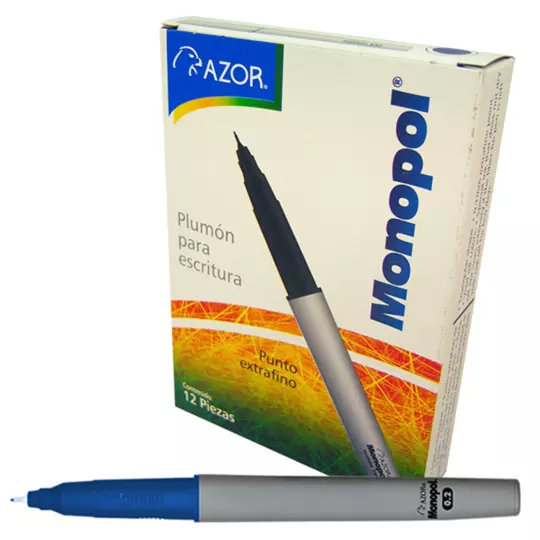 Plumón extra fino Monopol 0.2 mm color azul caja con 12 pzas