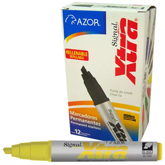 Marcador permanente Signal Xtra punta cincel 6 mm amarillo caja con 12 pzas