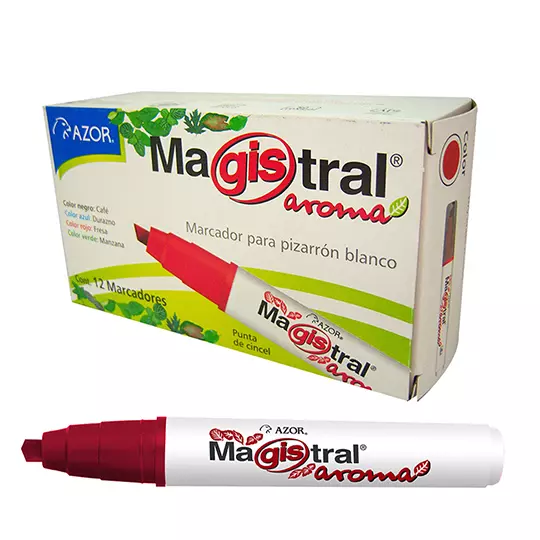 Marcador para pizarrón Magistral Aroma punta cincel 6 mm rojo caja c/12 pzas
