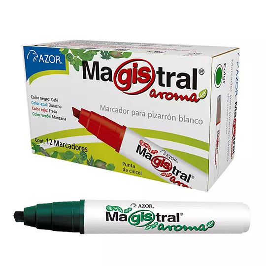 Marcador para pizarrón Magistral Aroma punta cincel 6 mm verde caja c/12 pzas