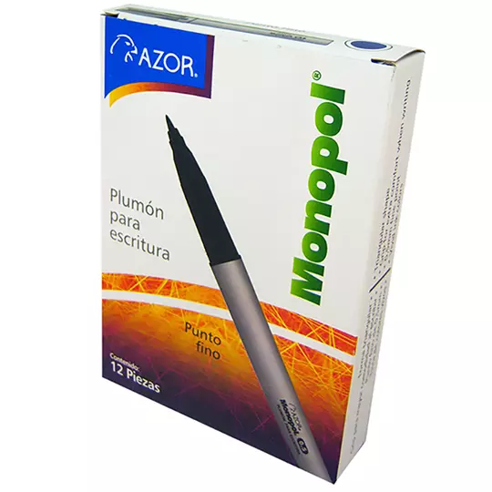 Plumón ultra fino Monopol 0.5 mm color azul caja con 12 pzas