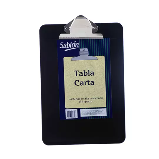 Tabla de plástico Sablón con clip metálico tamaño carta color negro