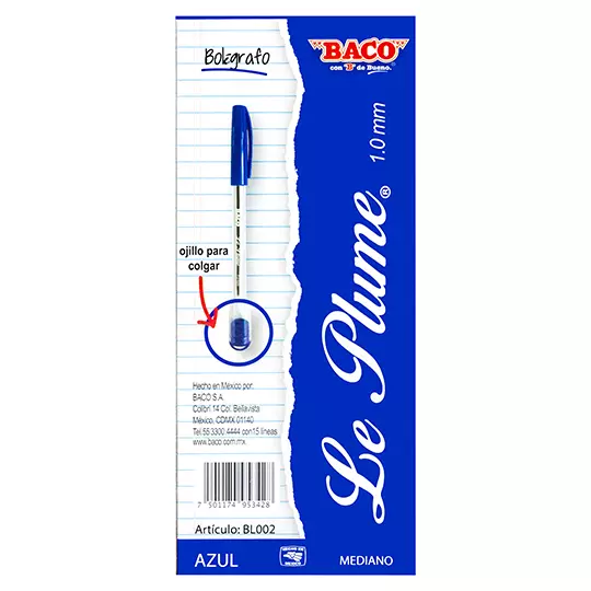 Bolígrafo BACO Le Plume punto mediano 1.00 mm color azul caja con 12 piezas