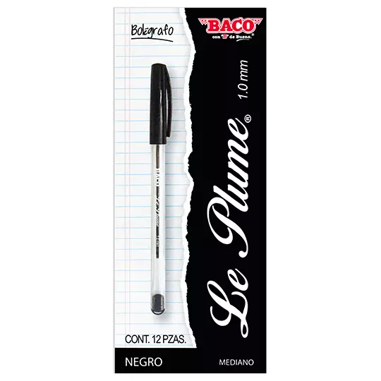Bolígrafo BACO Le Plume punto mediano 1.00 mm color negro caja con 12 piezas