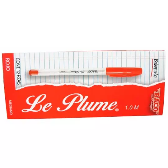 Bolígrafo BACO Le Plume punto mediano 1.00 mm color rojo caja con 12 piezas