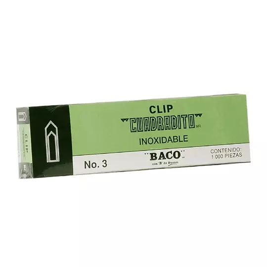 Clip BACO cuadrito No. 3 caja con 1000 clips