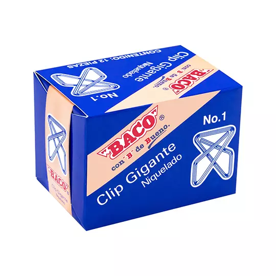Clip BACO mariposa gigante niquelado No.1 caja con 12 clips